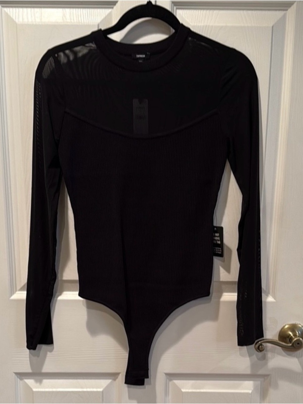 EXPRESS Women’s Sheer Chest Long Sleeve Black Bodysuit NWT
